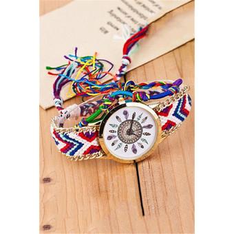 Ethnic Weave Strap Feather Quartz Women's Charm Double Bracelets Watch LC257 Colorful  