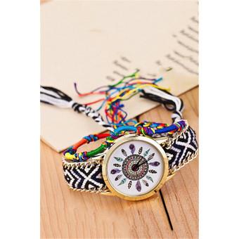 Ethnic Weave Strap Feather Quartz Women's Charm Double Bracelets Watch LC256 Colorful  