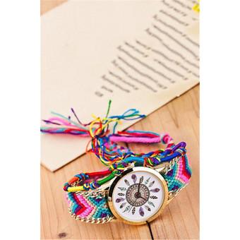 Ethnic Weave Strap Feather Quartz Women's Charm Double Bracelets Watch LC254 Colorful  