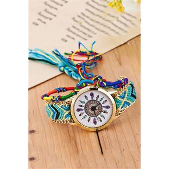 Ethnic Weave Strap Feather Quartz Women's Charm Double Bracelets Watch LC253 Colorful  