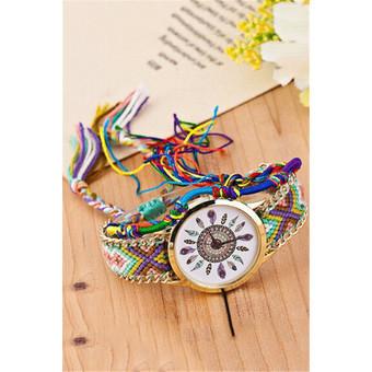 Ethnic Weave Strap Peacock Quartz Women's Charm Double Bracelets Watch LC248 Colorful  