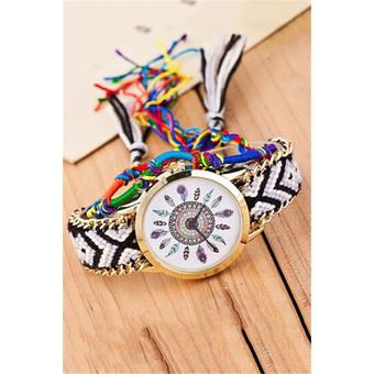 Ethnic Weave Strap Peacock Quartz Women's Charm Double Bracelets Watch LC249 Colorful  