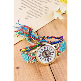 Ethnic Weave Strap Peacock Quartz Women's Charm Double Bracelets Watch LC250 Colorful  