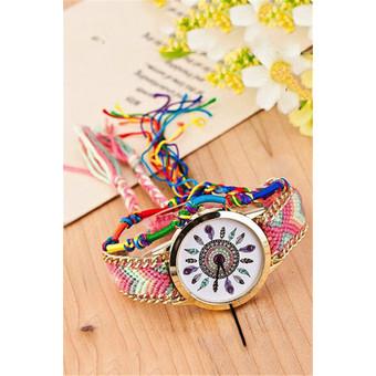 Ethnic Weave Strap Peacock Quartz Women's Doubel Bracelets Watch LC247 Colorful  