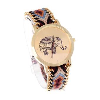 Ethnic Women Quartz Elephant Braided Knit Bracelet Watch Chain Watch  