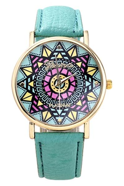 Exclusive Imports Compass Dial Gold Case Faux Leather Watch Mint Green