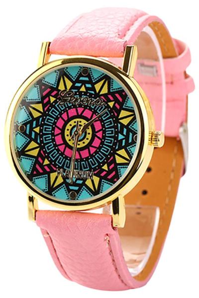 Exclusive Imports Compass Dial Gold Case Faux Leather Watch Pink