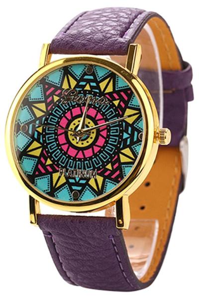 Exclusive Imports Compass Dial Gold Case Faux Leather Watch Purple