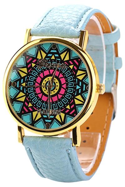 Exclusive Imports Compass Dial Gold Case Faux Leather Watch Blue