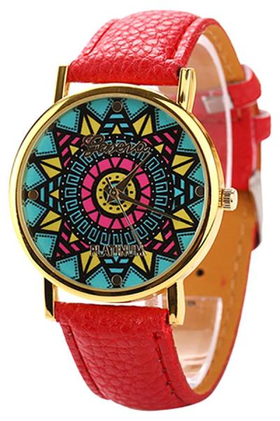 Exclusive Imports Compass Dial Gold Case Faux Leather Watch Red