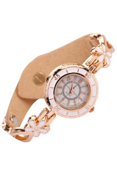 Exclusive Imports Flower Rhinestones Bracelet Watch Beige