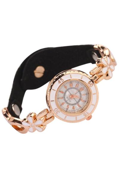 Exclusive Imports Flower Rhinestones Bracelet Watch Black