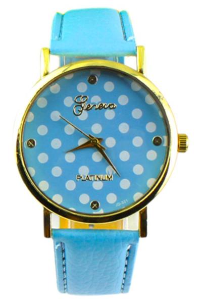 Exclusive Imports Geneva Light Blue Leather Strap Watch Polka Dot