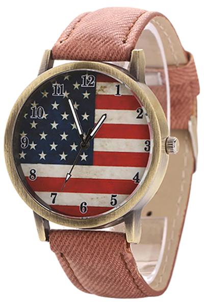 Exclusive Imports Jam Tangan Pria - Cokelat - Strap Denim - United States Flag Bronze