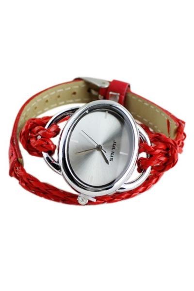 Exclusive Imports Leather Weave Quartz Movement Wrist Watch Red