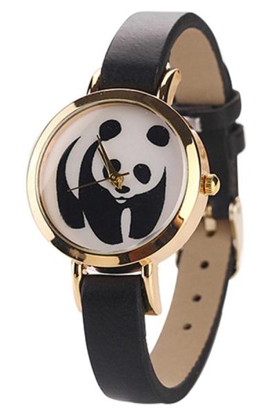 Exclusive Imports Panda Rose Gold Plated Faux Leather Wrist Watch black