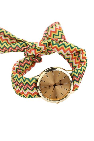 Exclusive Imports Striped Scarf Analog Quartz Wrist Watch Green