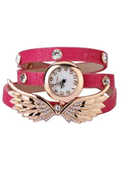 Exclusive Imports Women's Angel Wings Rhinestone Pink Leather Strap Watch