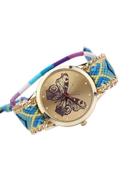 Exclusive Imports Women's Blue Chain Knitted Strap Watch
