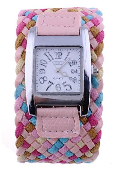 Exclusive Imports Women's Braided Plaited Light Pink Rope Wrap Strap Watch
