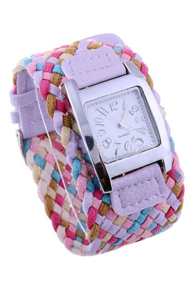 Exclusive Imports Women's Braided Plaited Purple Rope Wrap Strap Watch