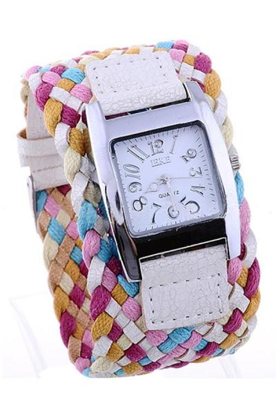 Exclusive Imports Women's Braided Plaited White Rope Wrap Strap Watch