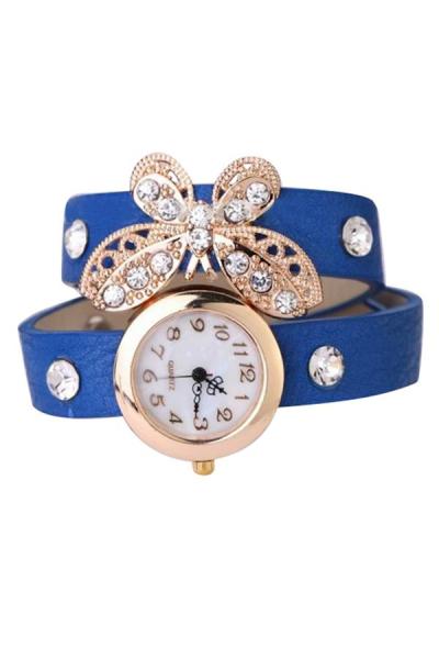 Exclusive Imports Women's Butterfly Rhinestone Blue Leather Strap Watch