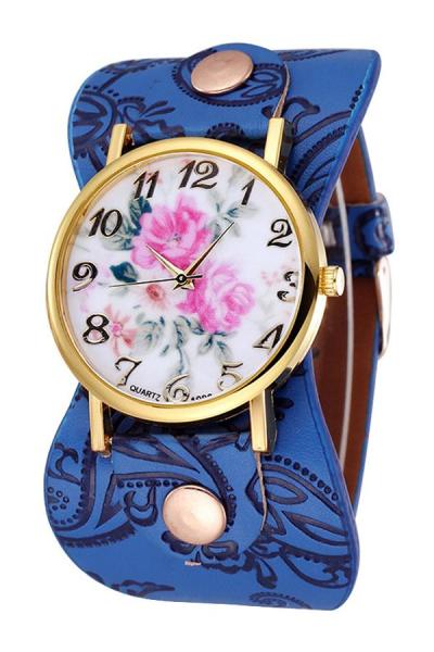 Exclusive Imports Women's Numerals Sapphire Blue Floral Faux Leather Watch