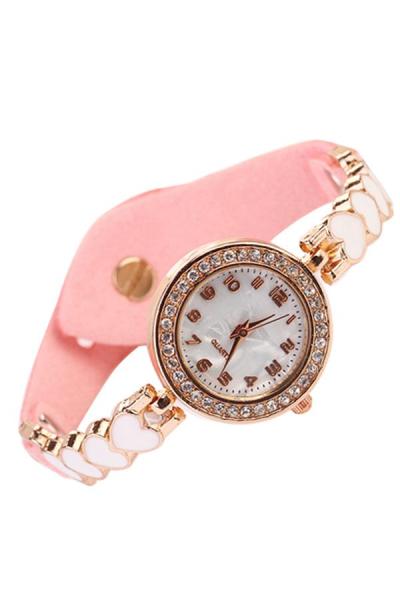 Exclusive Imports Women's Pink Faux Leather Strap Watch