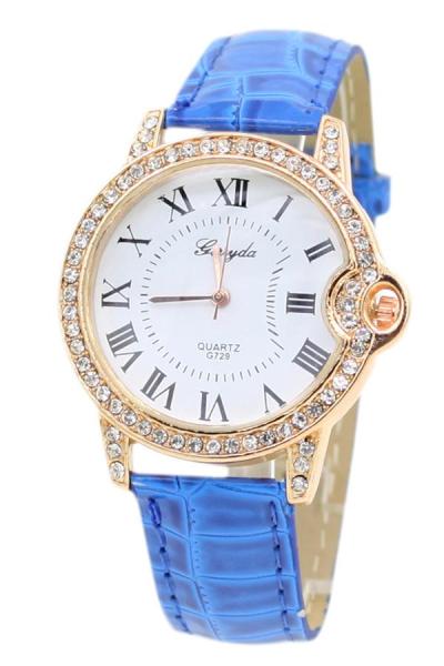 Exclusive Imports Women's Quartz Crystal Bracelet Blue Leather Strap Watch