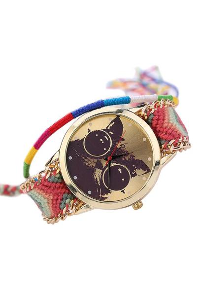Exclusive Imports Women's Red Chain Knitted Strap Watch