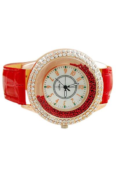 Exclusive Imports Women's Red Leather Wrist Watch