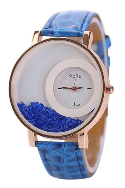 Exclusive Imports Women's Rhinestones Quicksand Faux Leather Quartz Watch Blue