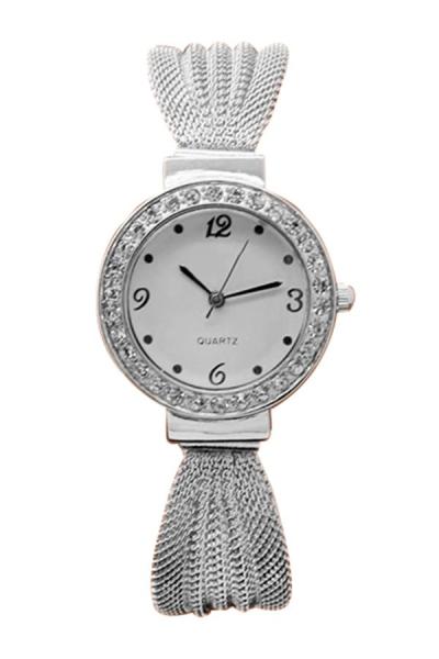 Exclusive Imports Women's Silver Rhinestone Mesh Band Watch