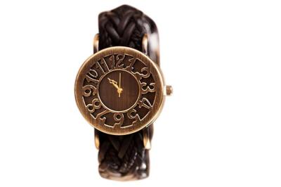 Exclusive Imports Women's Weave Leather Bronze Dial Quartz Wrist Watch Black