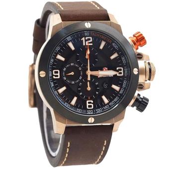 Expedition E6684-C Jam Tangan Pria Strap Leather Coklat Rose Gold  