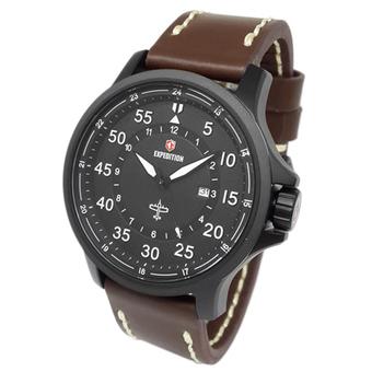 Expedition - Jam Tangan Pria - Hitam-Angka Putih - Strap Coklat Tua - 6680  