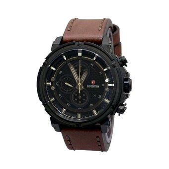 Expedition Jam Tangan Pria - Hitam - Strap Kulit Cokelat - E6649  