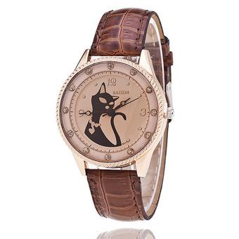 Fashion British Style Cartoon Fox Rhinestone Dial Leather Strap Student Watch LC477 Brown  