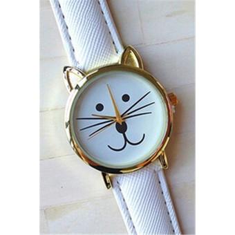 Fashion Cartoon Cat Thin Leather Band Women's Quartz Watch LC381 White  