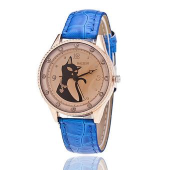 Fashion Cartoon Fox Rhinestone Dial Leather Strap Student Watch LC479 Blue  