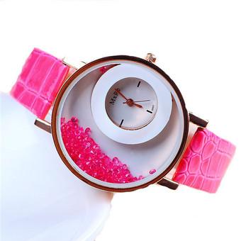 Fashion Casual Double Dial Rhinestone Quartz Women's Wristwatch LC197 Pink  