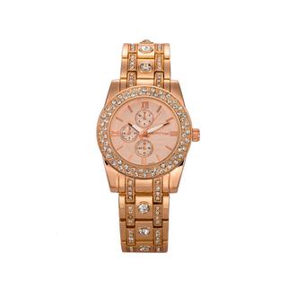 Fashion Casual Watch Unisex with Diamonds Wrist Watch Alloy Band Wristwatch Fake Small Dials Pattern Watches Rose Gold  