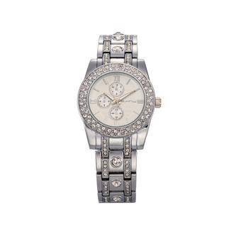 Fashion Casual Watch Unisex with Diamonds Wrist Watch Alloy Band Wristwatch Fake Small Dials Pattern Watches Silver  