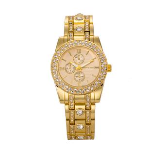 Fashion Casual Watch Unisex with Diamonds Wrist Watch Alloy Band Wristwatch Fake Small Dials Pattern Watches Gold  