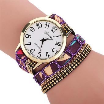 Fashion Ethnic Weave Cloth Strap Sequins Women's Quartz Bracelets Watch LC518 Multicolor  