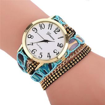 Fashion Ethnic Weave Cloth Strap Sequins Women's Quartz Bracelets Watch LC517 Multicolor  