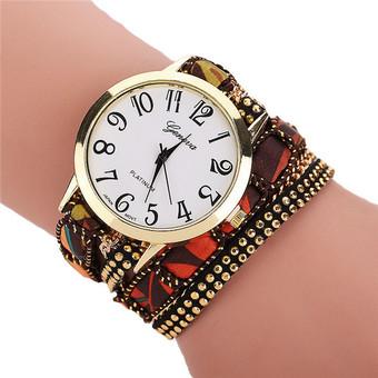 Fashion Ethnic Weave Cloth Strap Sequins Women's Quartz Bracelets Watch LC519 Multicolor  