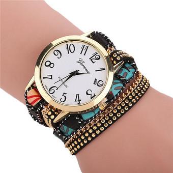 Fashion Ethnic Weave Cloth Strap Sequins Women's Quartz Bracelets Watch LC520 Multicolor  