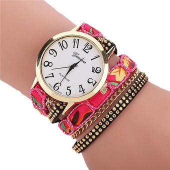 Fashion Ethnic Weave Cloth Strap Sequins Women's Quartz Bracelets Watch LC516 Multicolor  